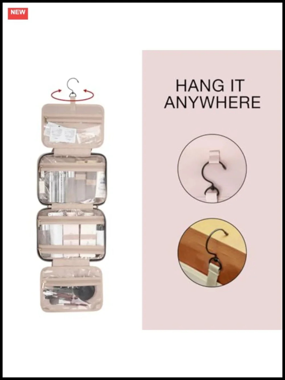 Hanging Toiletry Bag Travel Organizer with Hook, Water-Resistant Polyester,